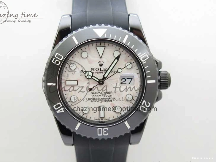 0109 Submariner 40mm Black Ceramic 5GF Best Edition Cream Dial on Black Rubber Strap SA Neat 2470